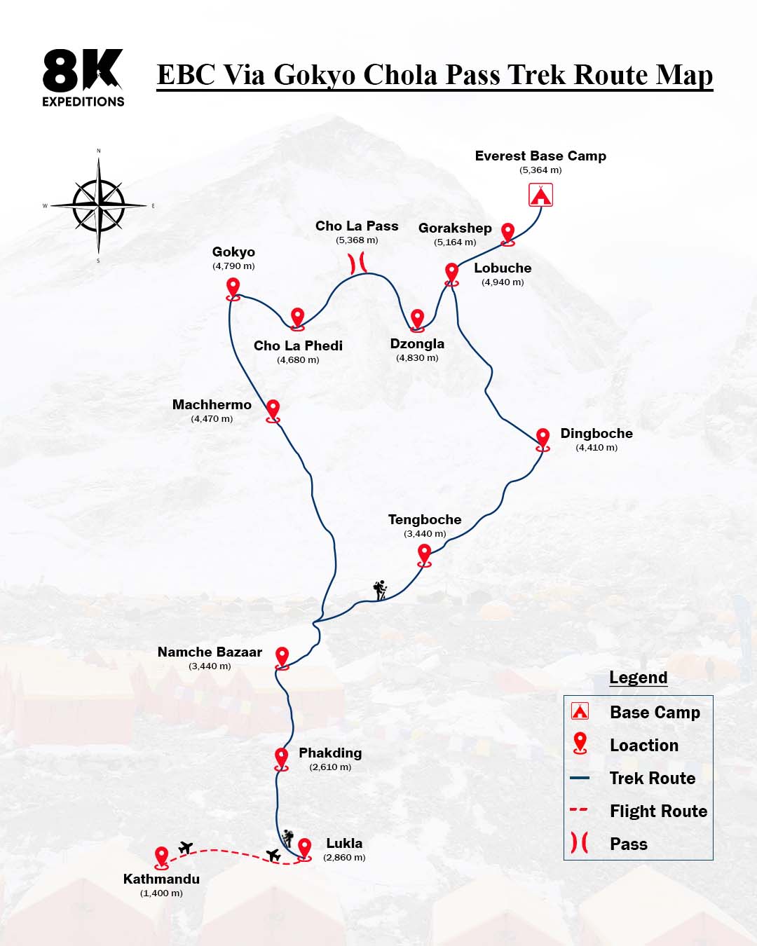 EVEREST BASE CAMP VIA GOKYO CHOLA PASS TREK (5,420M)-route-image