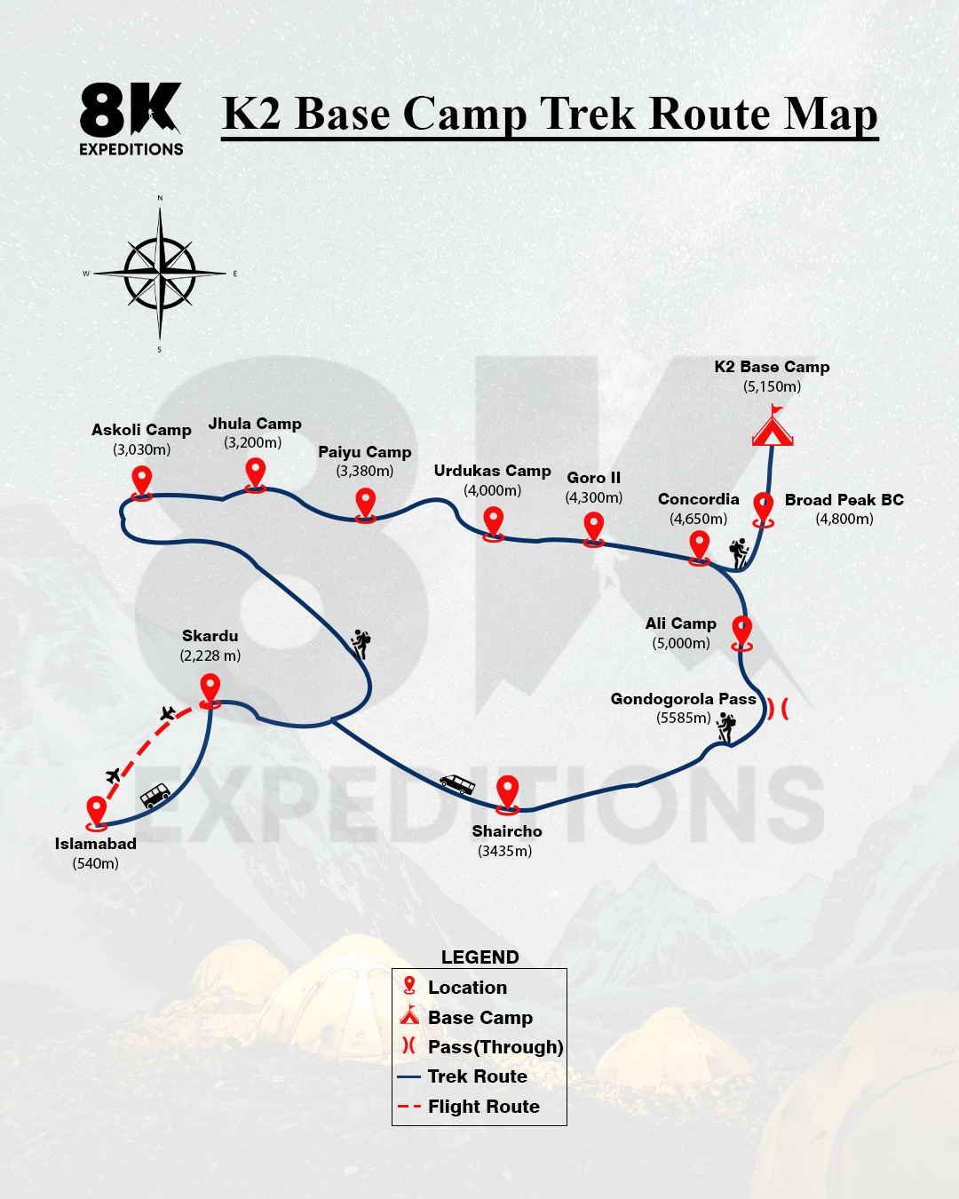 K2 BASE CAMP TREK (5,150M)-route-image