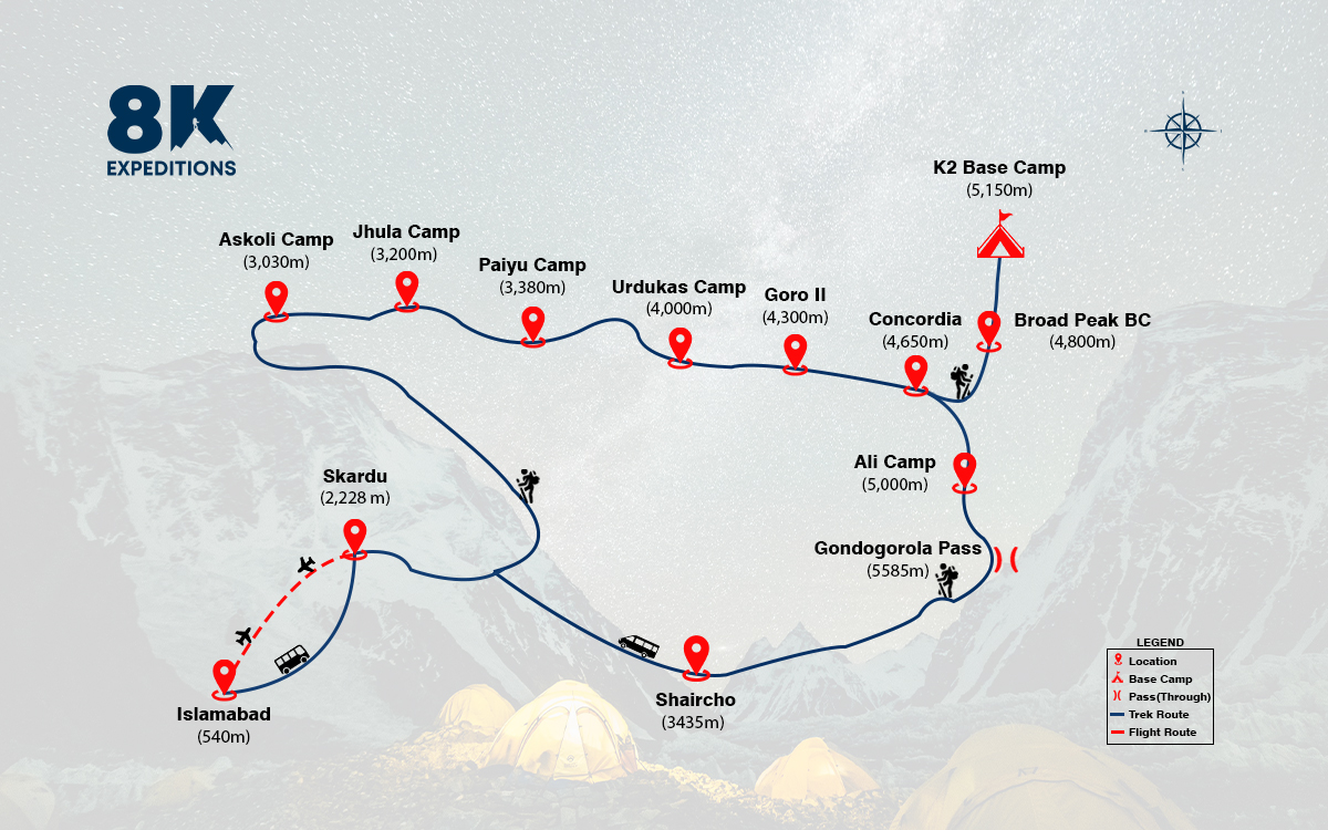 K2 BASE CAMP TREK, PAKISTAN-route-image