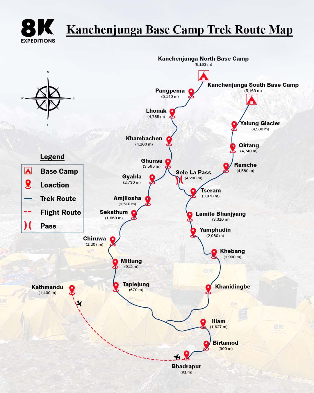 KANCHENJUNGA BASE CAMP TREK, NEPAL-route-image