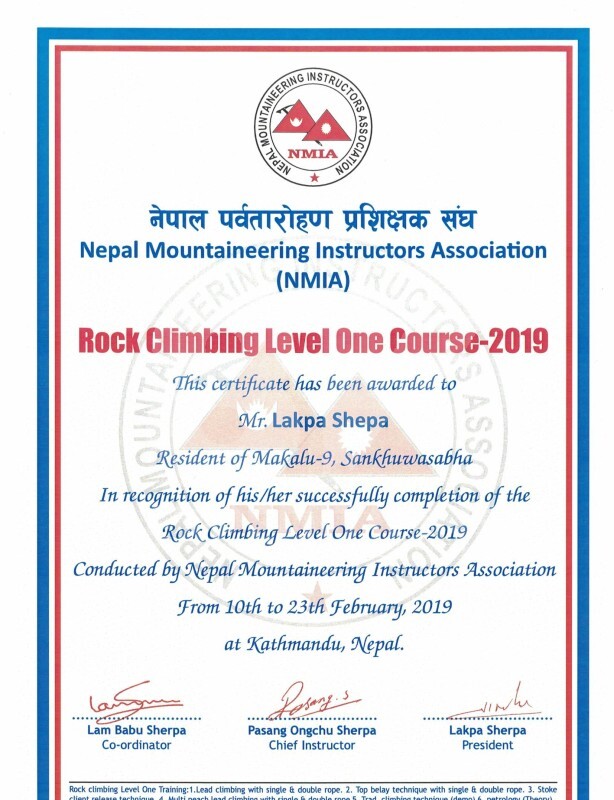 NMIA - ROCK CLIMBING COURSE 1 - 2019